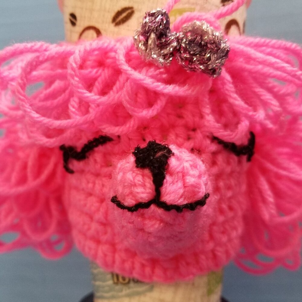 Handmade Crochet Poodle Puppy Dogs  PINK Cup Cozy